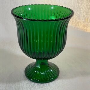 60’s Emerald Green ribbed glass footed Vase